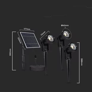Oprawa Gruntowa Ogrodowa Wbijana LED V-TAC Solarna Zestaw 3x1.2W IP65 VT-11032 3000K 50lm 3 Lata Gwarancji - Lampy ogrodowe - miniaturka - grafika 2