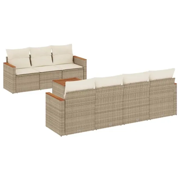 Zestaw Wypoczynkowy Rattan PE Beżowy, Stolik Drewno Akacjowe 55x55x37 cm