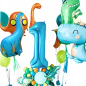 Baby shower i roczek - BALONY DINO ZESTAW CYFRA 1 DINOZAURY DINOZAUR URODZINY DEKORACJE ROCZEK - miniaturka - grafika 1