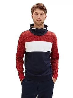 Bluzy męskie - TOM TAILOR Męska bluza Colorblock o wyglądzie spacedye, 32436-Velvet Red Soft Spacedye, S - grafika 1