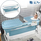 Kosmetyki kąpielowe dla dzieci - LZQ Wanna składana 128cm Przenośna wanna składana z koszem na mydło, poduszką pod szyję, zdejmowaną pokrywą dla dzieci, dorosłych, zwierząt domowych - miniaturka - grafika 1