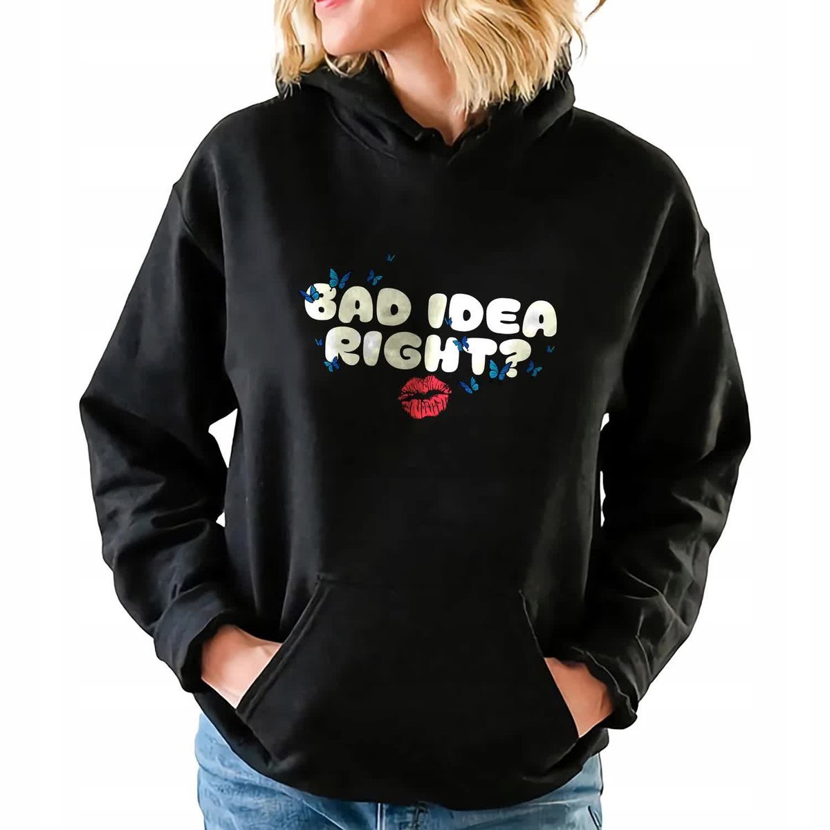 Bluza Z Kapturem Damska Czarna BAD IDEA RIGHT Mix Wzorów Rozmiar XL