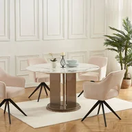 Krzesła - Zestaw 2 krzeseł obrotowych z podłokietnikami ze sztruksu i czarnego metalu - Kremowy - KONYA - miniaturka - grafika 1