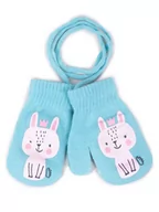 Rękawiczki - Rękawiczki dziewczęce jednopalczaste ze sznurkiem miętowe króliczek w koronie 12 cm YOCLUB - miniaturka - grafika 1