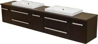 Szafki łazienkowe - Szafka łazienkowa wenge mat 210cm FOKUS z blatem i dwiema umywalkami - miniaturka - grafika 1