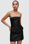 Sukienki - AllSaints sukienka skórzana WL068Z CASSIE LEA RUFFLE DR kolor czarny mini dopasowana - miniaturka - grafika 1