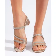 Klapki i japonki damskie - Złote klapki na słupku z cyrkoniami Sergio Leone złoty - miniaturka - grafika 1