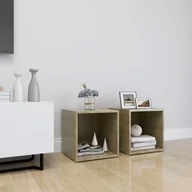 Szafki RTV - vidaXL Szafki pod TV, 2 szt., biel i dąb sonoma, 37x35x37 cm, płyta - miniaturka - grafika 1