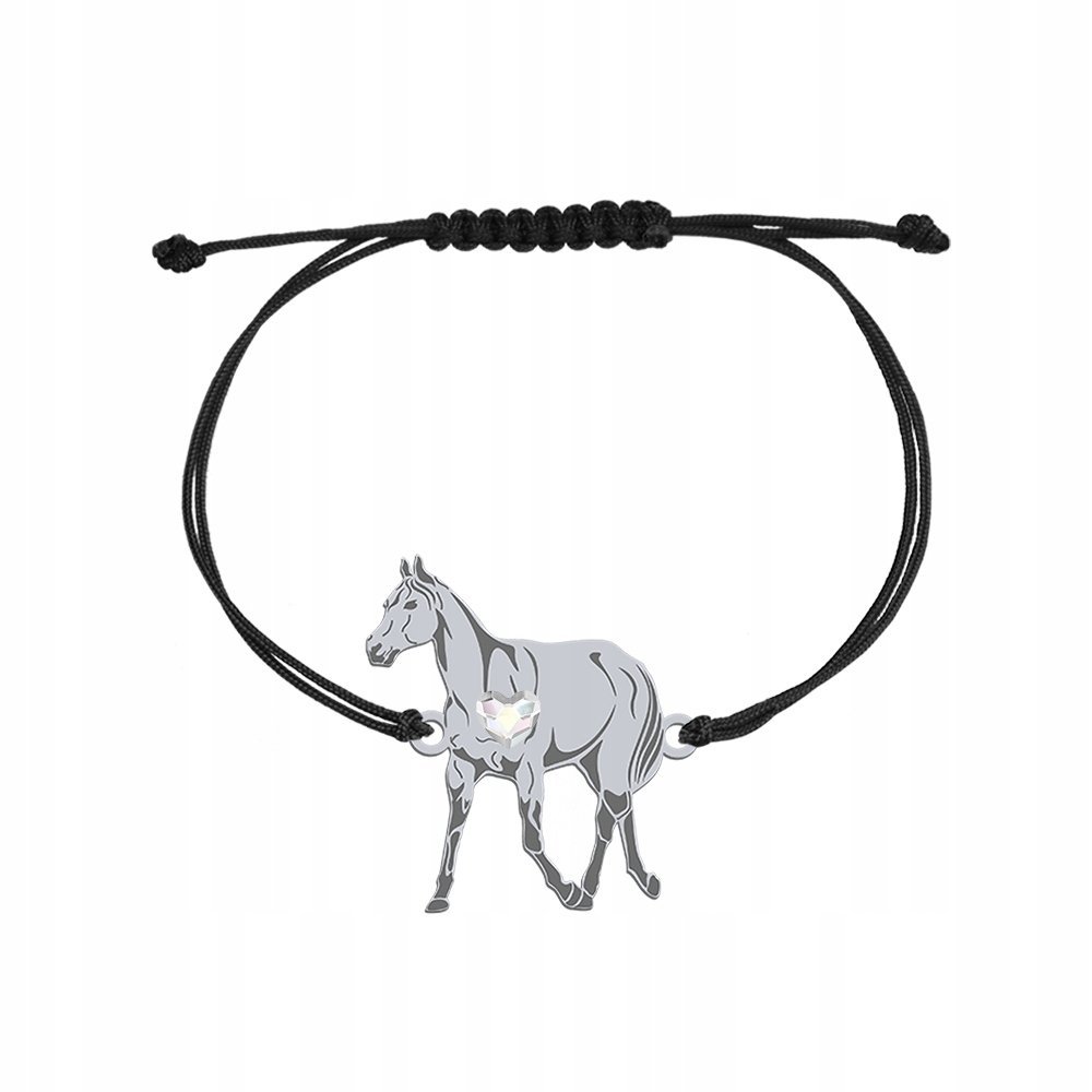 Bransoletka Srebrna Koń Folblut 925 sznurek Prezent Kobieta GRAWER GRATIS