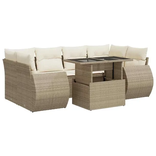 Zestaw wypoczynkowy z rattanu PE, beżowy, wymiary: 55x62x69 cm, 62x62x69 c