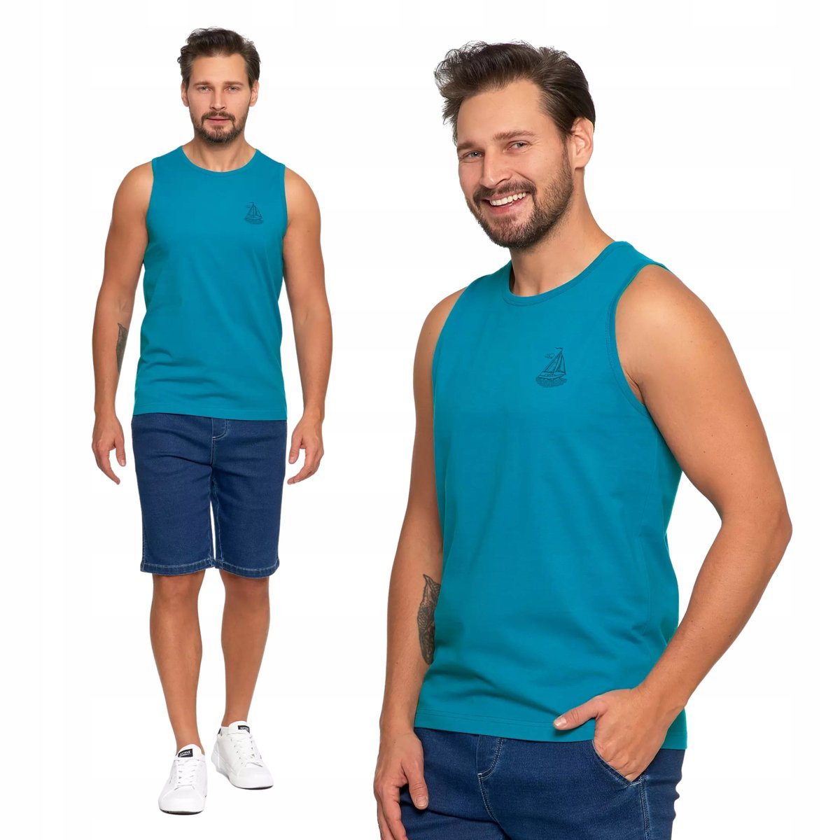 TANK-TOP Męski Koszulka Bez Rękawów Bokserka z Małym Nadrukiem MORAJ M