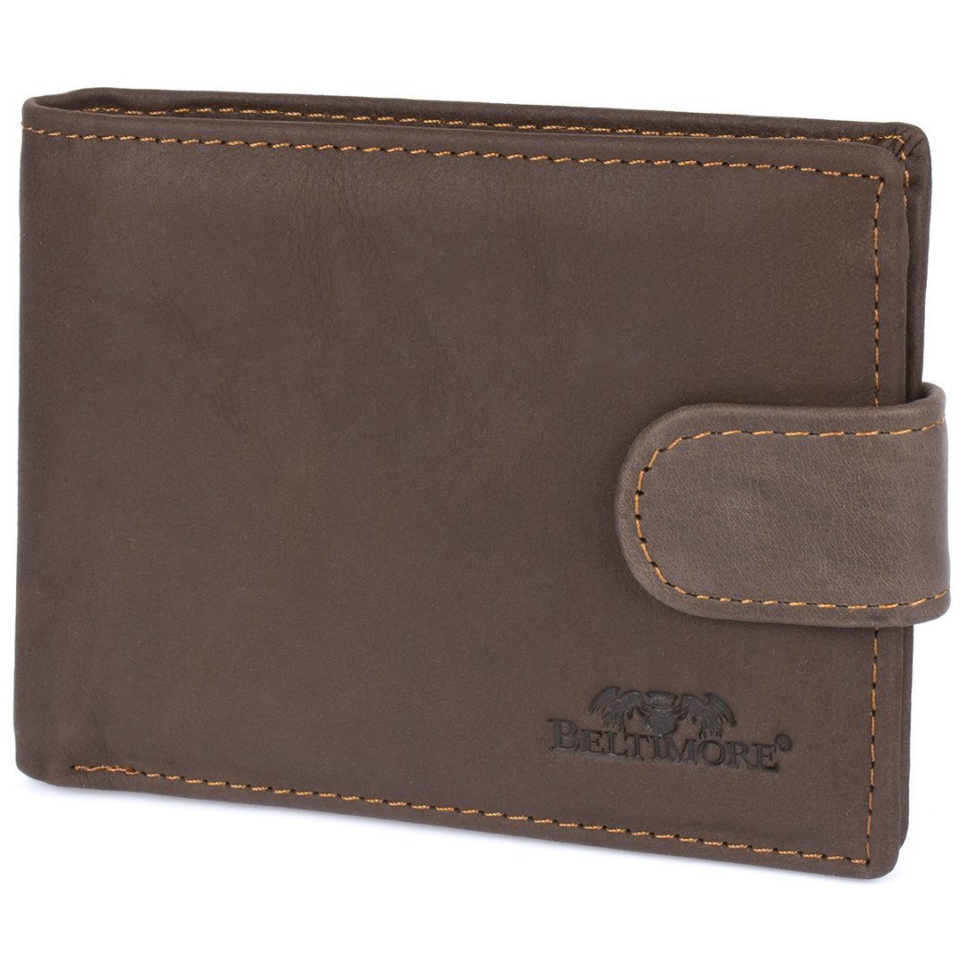 Portfel męski skórzany brązowy poziomy z zapinką pojemny Beltimore RFiD I46 brązowy, beżowy