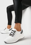 Moda i Uroda OUTLET - Białe Sneakersy na Niskim Koturnie z Ozdobnymi Napisami ze Skórzaną Wkładką Drilvia - miniaturka - grafika 1