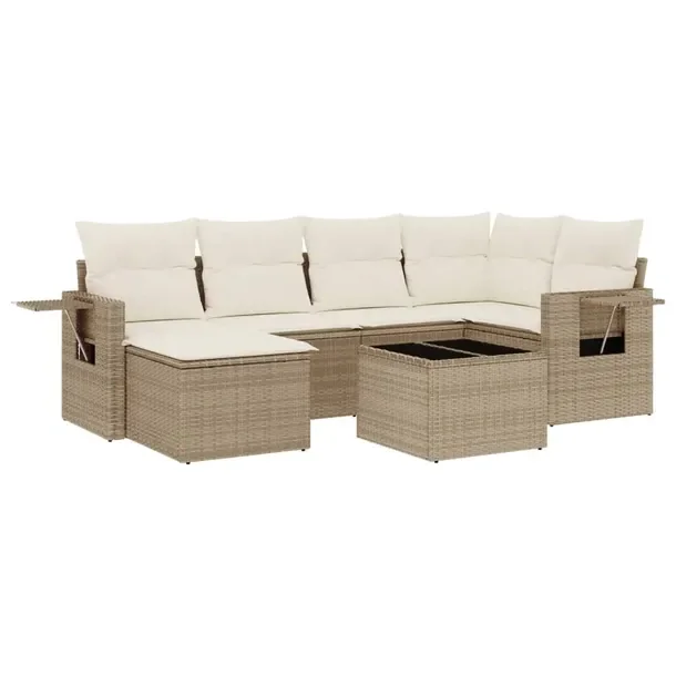Zestaw wypoczynkowy rattan PE 7-elementowy, beżowy 55x62x69 cm
