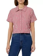 Koszulki i topy damskie - Koton Damska koszulka Check Short Sleeve Button Detail Crop Shirt, Red Check (01p), 36 - miniaturka - grafika 1