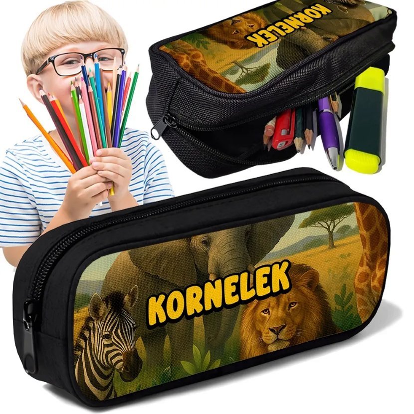 Piórnik TUBA z imieniem Zwierzęta Dżungli Safari Personalizowany Prezent
