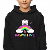 Bluzy dla dziewczynek - Bluza Dziecięca Z Kapturem Czarna Be Pawsitive Wysoka Jakość Wzory -128 Cm - miniaturka - grafika 1