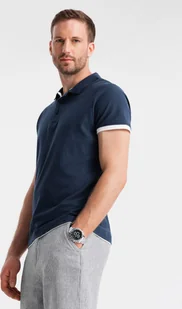 Ombre Bawełniana męska koszulka polo z kontrastowymi wykończeniami granatowa V4 OM-POSS-0113 XL - Koszulki męskie - miniaturka - grafika 1