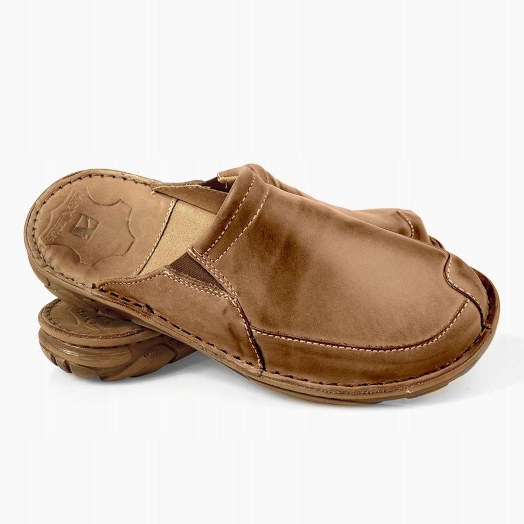 Polskie klapki męskie skórzane kryte 025 skóra naturalna MAXIMUS brązowe 43