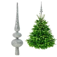 Bombki - SZPIC SREBRNY NA CHOINKĘ - CZUBEK CHOINKOWY W BROKACIE 29 CM - miniaturka - grafika 1