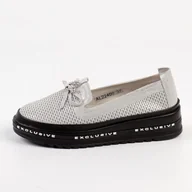 Półbuty damskie - Srebrne skórzane półbuty damskie na platformie S.Barski 400 - S.BARSKI - miniaturka - grafika 1