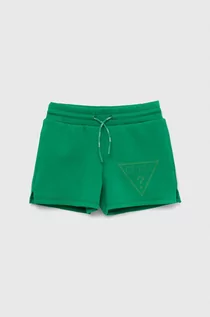 Spodnie i spodenki dla dziewczynek - Guess szorty dziecięce kolor zielony z nadrukiem - grafika 1