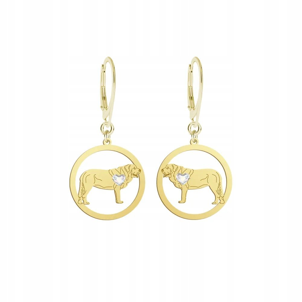 Kolczyki Pozłacane z psem Mastif Hiszpański 925 Prezent Urodziny GRAWER
