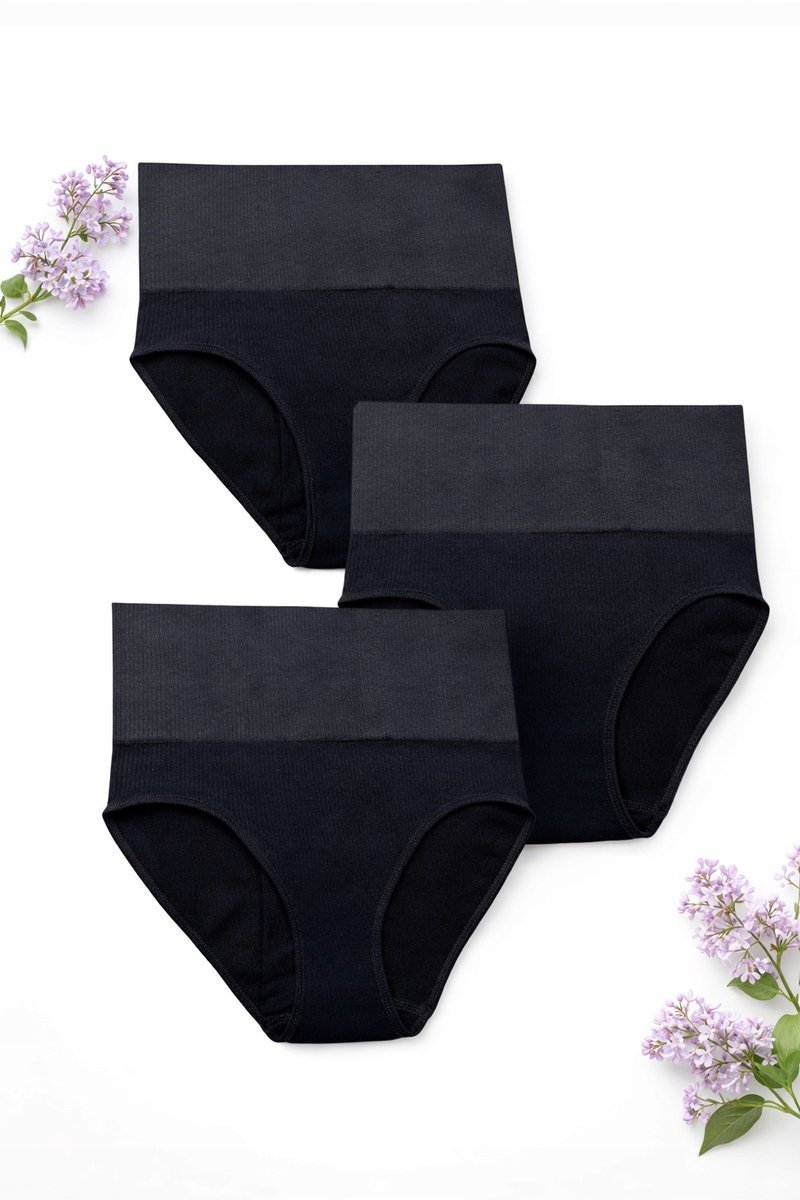 Majtki damskie wysoki stan modelujące wyszczuplające czarne 3-pak M