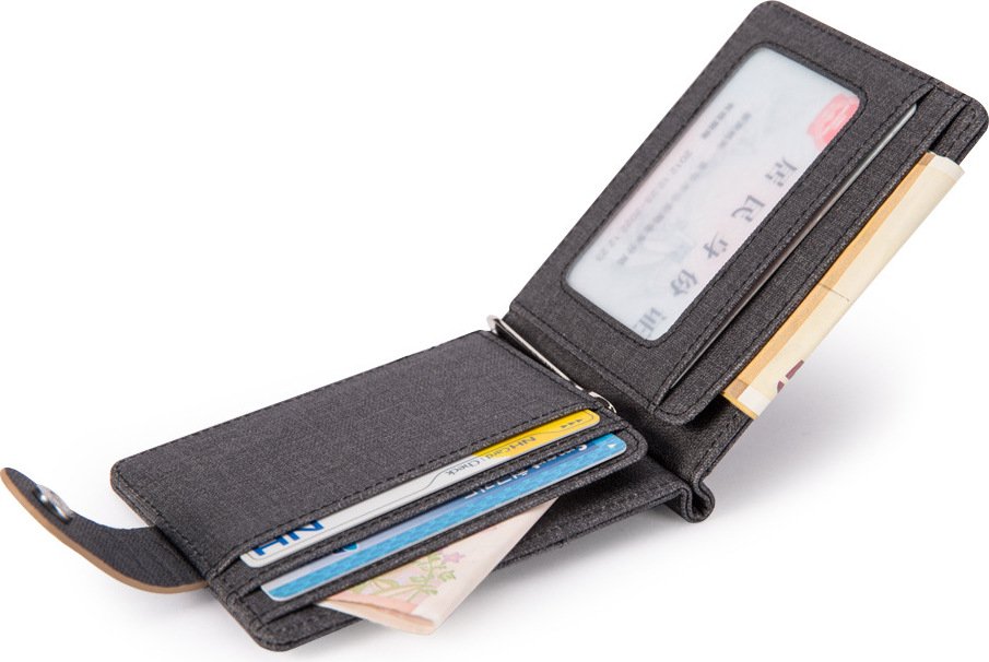 INF Stylowy lniany portfel męski bifold - kompaktowy design Ciemnoszare paski