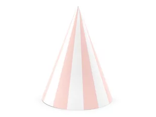 PartyDeco Czapeczki papierowe "Paski", różowy jasny, 16 cm, 6 szt CPP18-081J - Urodziny dziecka - miniaturka - grafika 1