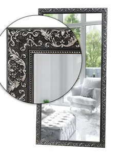 Lustro w czarnej srebrnej ornamentowej ramie drewnianej 140x50 z12 - Lustra - miniaturka - grafika 1