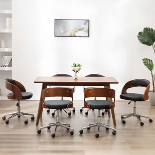 vidaXL Krzesła obrotowe, 6 szt., czarne, gięte drewno i sztuczna skóra - Krzesła - miniaturka - grafika 1