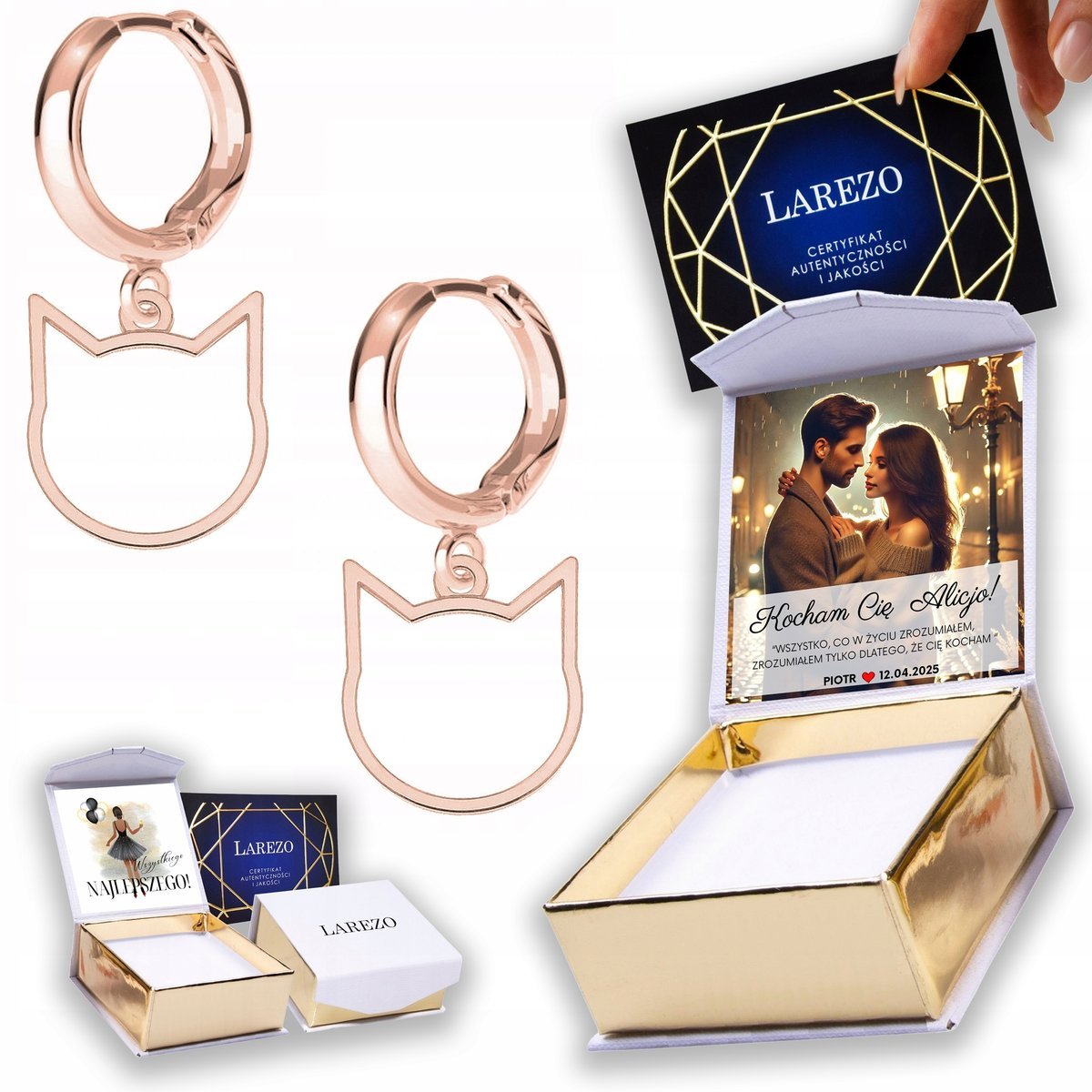 Kolczyki Pozłacane 925 Blaszki z Kotami Głowa Kota Koty Kotki Cat NADRUK