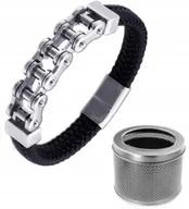 Bransolety męskie - MĘSKA BRANSOLETKA ŁAŃCUCH MOTOCYKLOWY SKÓRA 22CM - miniaturka - grafika 1