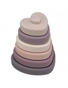 Baby in world Wieża silikonowa sensoryczna Serca powder rose - Układanki dla dzieci - miniaturka - grafika 1