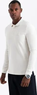 Koszulki męskie - Ombre Strukturalny longsleeve męski polo z naszywką biały V2 OM-POLS-0131 M - miniaturka - grafika 1