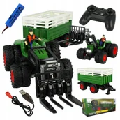 Zabawki zdalnie sterowane - TRAKTOR ZDALNIE STEROWANY RUCHOMY WIDLAK DO SIANA OŚWIETLENIE + PRZYCZEPA - miniaturka - grafika 1