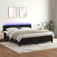 Łóżka - Łóżko kontynentalne z materacem i LED, czarny aksamit 180x200cm Lumarko! - miniaturka - grafika 1