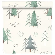 Tapety - Tapeta dziecięca Choinki kremowo-zielona flizelinowa - miniaturka - grafika 1