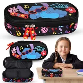 Piórniki - DISNEY Stitch ALOHA Czarny, KOMOROWY piórnik szkolny, saszetka dla dziewczynki 5x20x9cm - miniaturka - grafika 1