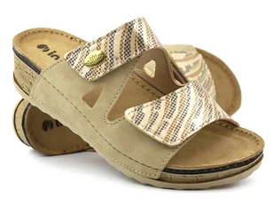 Klapki damskie z paskami na rzep - INBLU NV-02, beżowe - Inblu - Klapki i japonki damskie - miniaturka - grafika 1