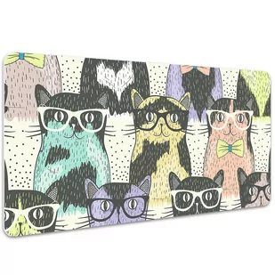 Duża mata na biurko Hipsterskie koty 100x50 cm - Podkładki na biurko - miniaturka - grafika 1
