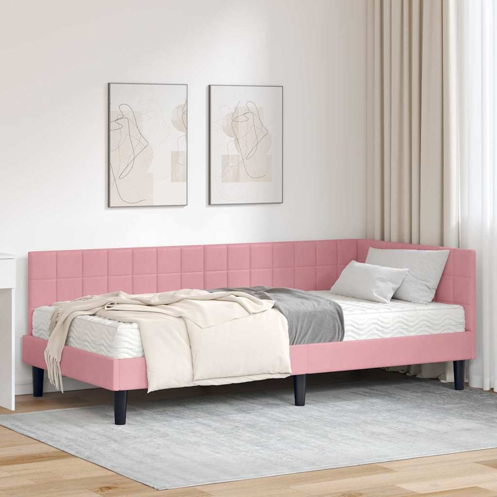 vidaXL Rama Łóżka Narożnego z Materacem 2 pcs Szary Aksamit