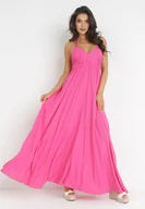 Sukienki - Fuksjowa Rozkloszowana Sukienka Maxi z Wiązaniem na Szyi Cathenia - miniaturka - grafika 1