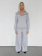Komplety damskie - Kissa wygodny komplet z rozpinaną bluzą szary melanż - miniaturka - grafika 1