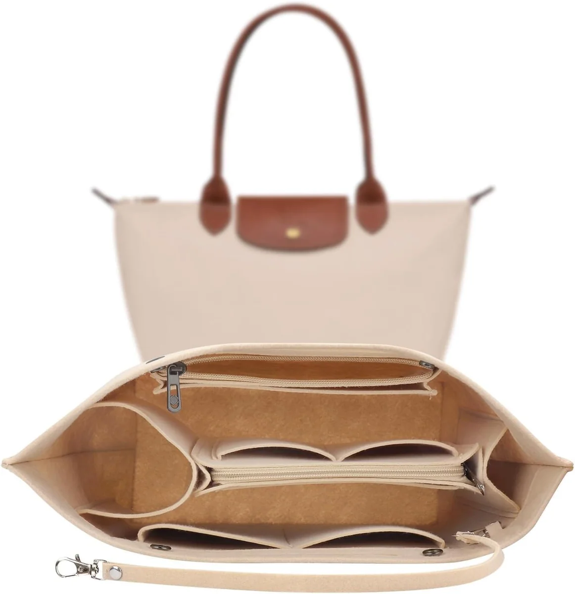 Organizer do torebki Longchamp Le Pliage L beż filc z zamkiem wodoodporny