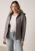 Kurtki damskie - Szara Klasyczna Kurtka Przejściowa z Pikowaniem i Odpinanym Kapturem Pretiella - miniaturka - grafika 1