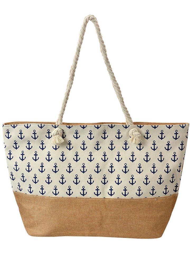 Clayre & Eef Shopper bag w kolorze jasnobrązowo-białym - 50 x 36 x 1 cm