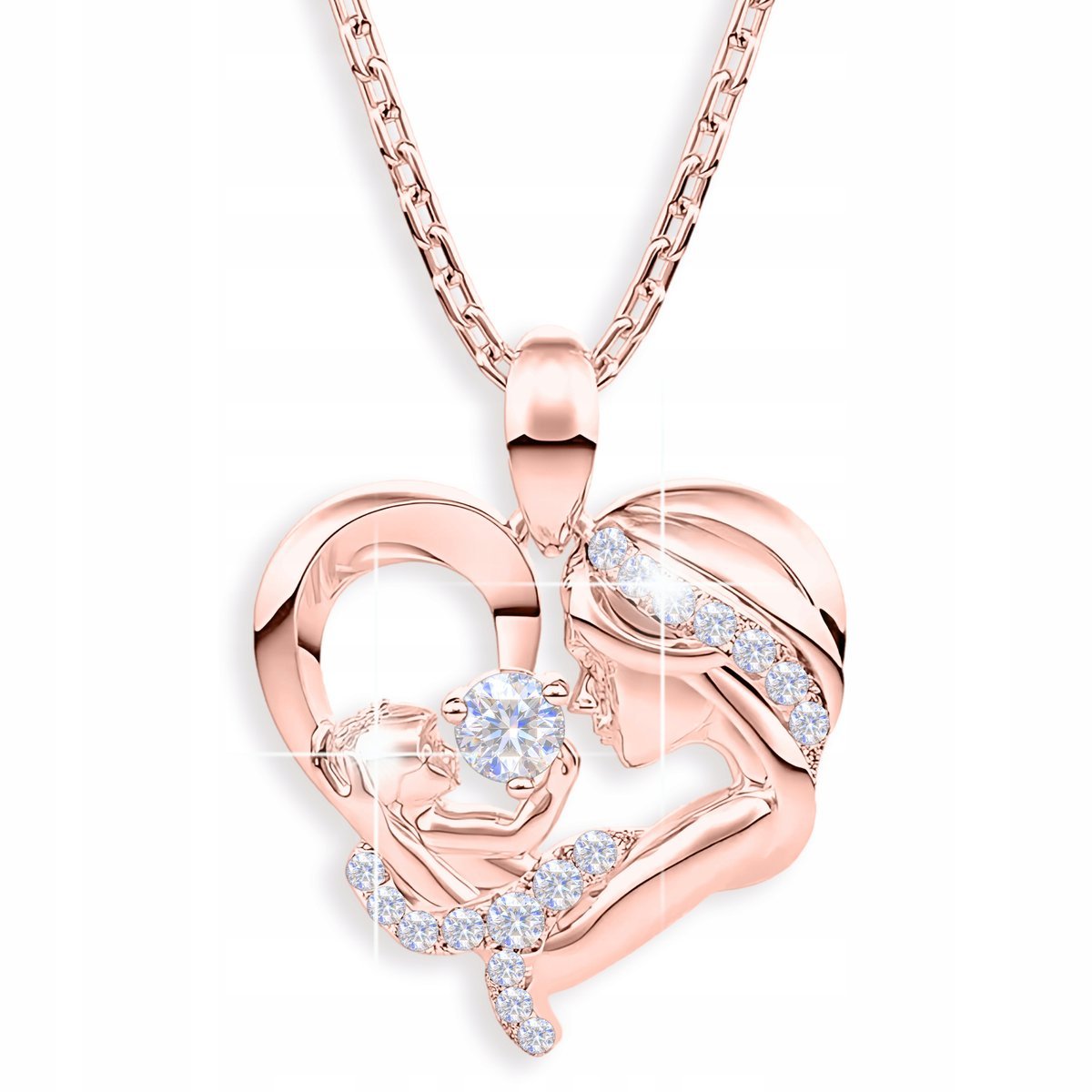 Naszyjnik Pozłacany Matka z Dzieckiem Serce Miłość Dziecko Mama SREBRO 925