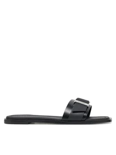 Calvin Klein Klapki Flat Slide W/Buckle - Lth HW0HW02490 Czarny - Klapki i japonki damskie - miniaturka - grafika 1